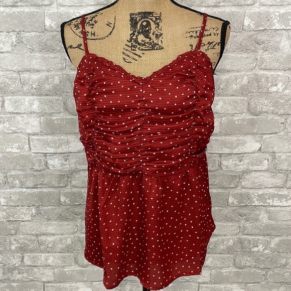 Maurices Polka Dot Ruched Peplum Tank Top - Picture 2 of 7